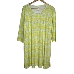 Lulu B Shift Dress Womens Plus Yellow Green Palm Tree Vacation Cruise Travel